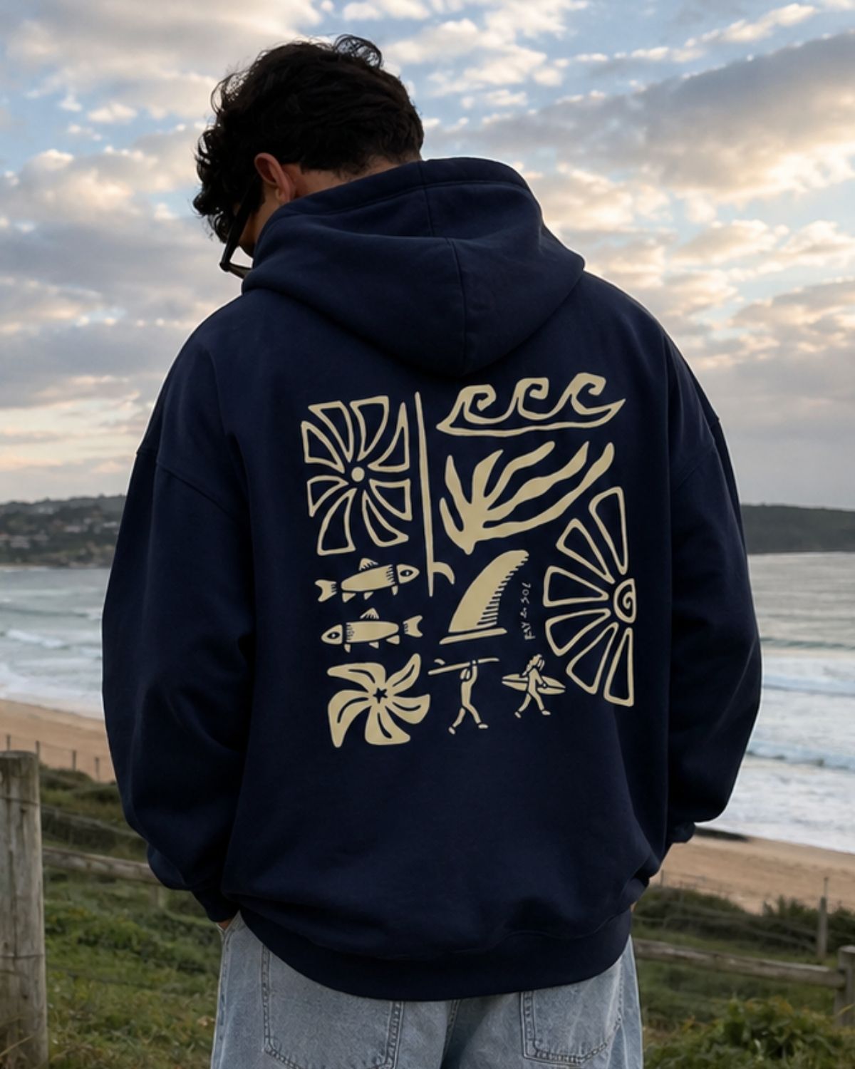 COASTAL LINOCUT - Oversized Hoodie [ Unisex ]