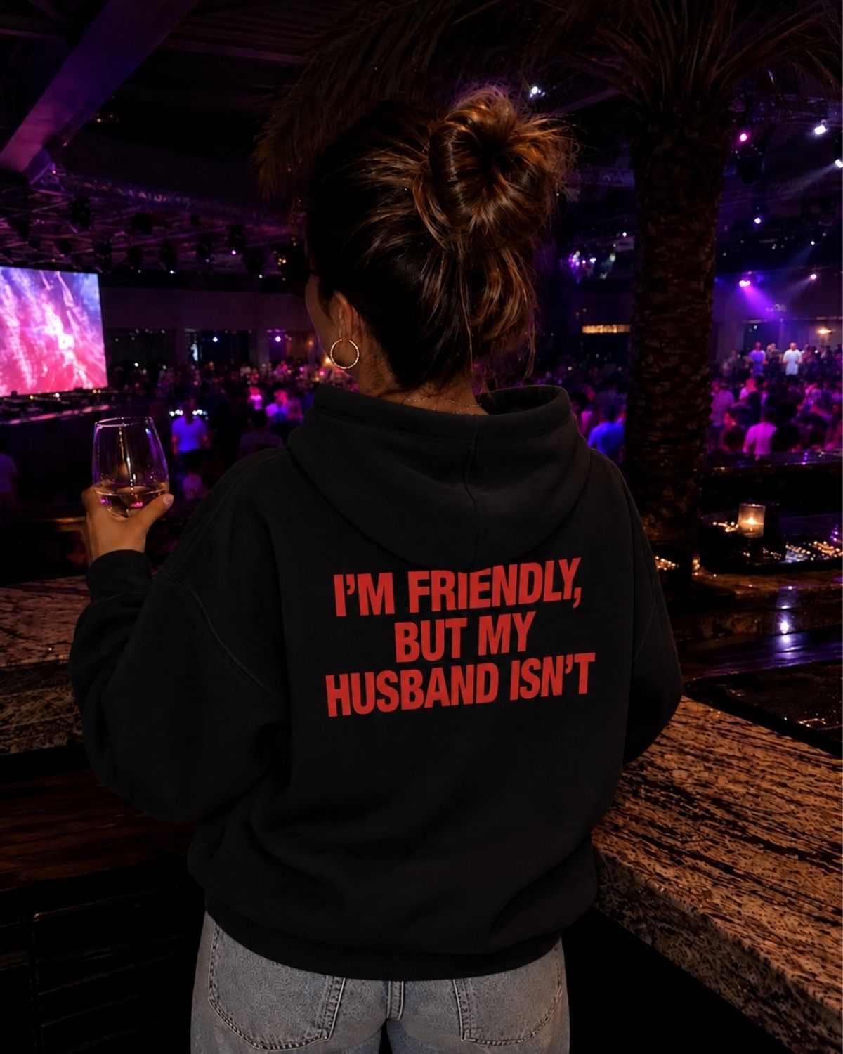I'M FRIENDLY BUT MY HUSBAND ISN'T - Women Oversized Hoodie