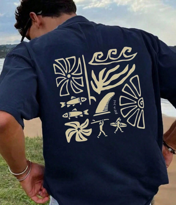 Coastal Linocut - Oversized T-shirt  [ Unisex ]