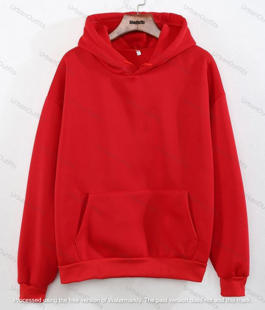 Red Oversized Plain Hoodie