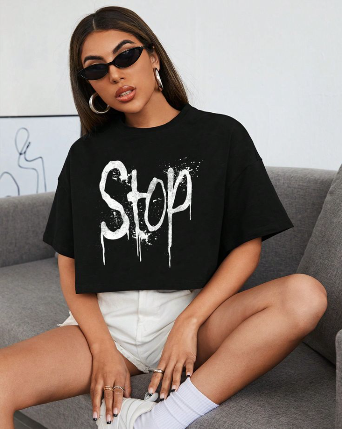 'Stop' Oversized Crop Top