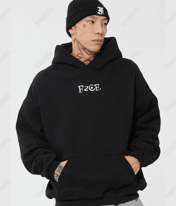 UrbanOutfits Men Hoodie Black / Cotton-Fleece / S 'Face' Unisex Oversized Hoodie