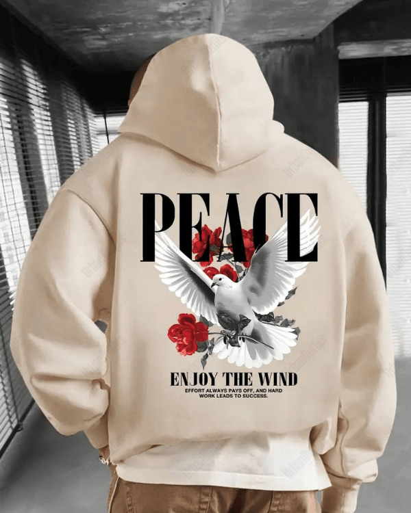 UrbanOutfits Men Oversized Hoodie Beige / Cotton-Fleece / S Peace - Men Oversized Hoodie