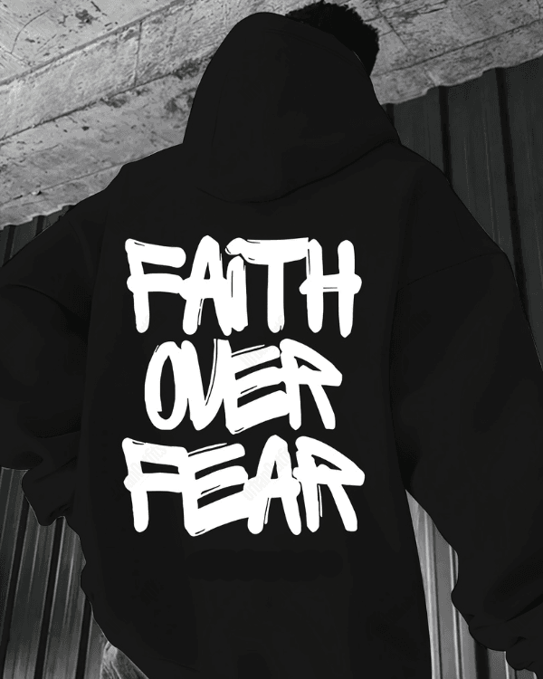 UrbanOutfits Men Oversized Hoodie Black / Cotton-Fleece / S Faith Over Fear - Men Oversized Hoodie [ Unisex ]