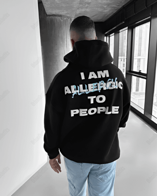 UrbanOutfits Men Oversized Hoodie Black / Cotton-Fleece / S I'AM Allergic to people - Men Oversized Hoodie [ Unisex ]