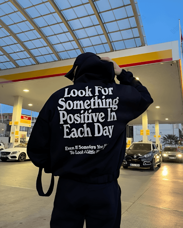 UrbanOutfits Men Oversized Hoodie Black / Cotton-Fleece / S Looking Positive - Men Oversized Hoodie [ Unisex ]