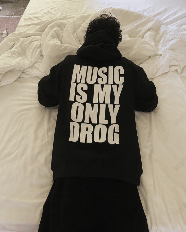 UrbanOutfits Men Oversized Hoodie Black / Cotton-Fleece / S Music is my only drug - Men Oversized Hoodie [ Unisex ]