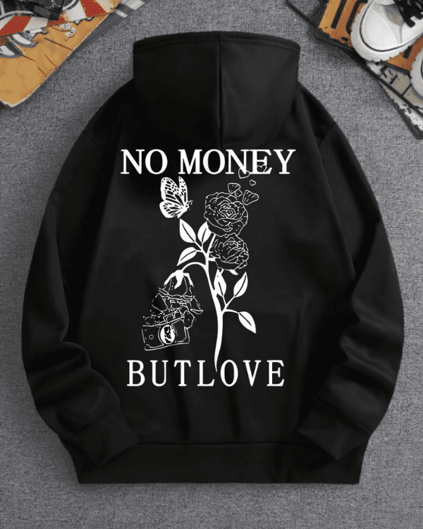 UrbanOutfits Men Oversized Hoodie Black / Cotton-Fleece / S No Money But Love - Men Oversized Hoodie