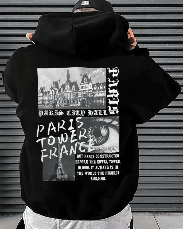 UrbanOutfits Men Oversized Hoodie Black / Cotton-Fleece / S Paris Tower - Men Oversized Hoodie [ Unisex ]