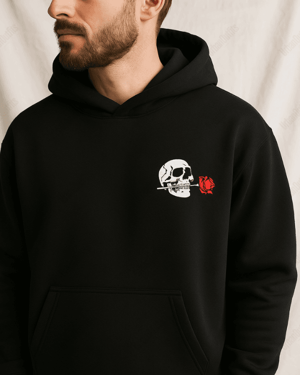 UrbanOutfits Men Oversized Hoodie Black / Cotton-Fleece / S Skull rose  - Men Oversized Hoodie [ Unisex ]