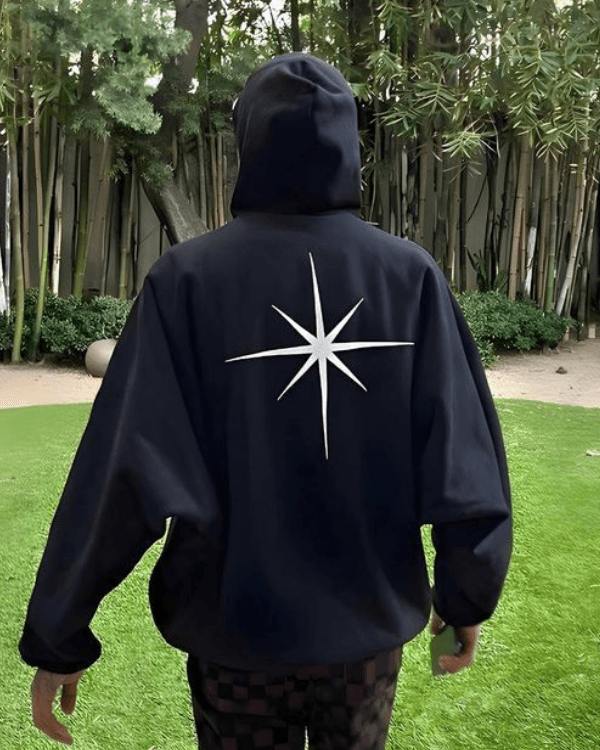 UrbanOutfits Men Oversized Hoodie Black / Cotton-Fleece / S Star - Men Oversized Hoodie [ Unisex ]