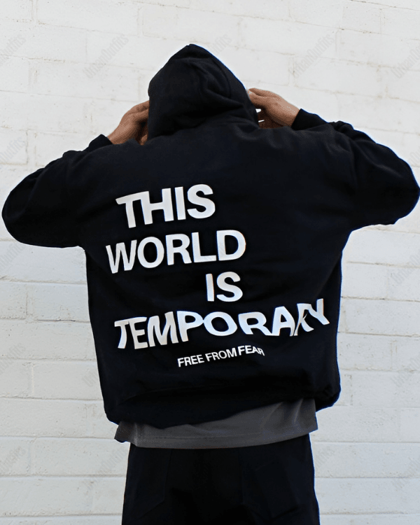 UrbanOutfits Men Oversized Hoodie Black / Cotton-Fleece / S This Wolrd Is Temporary - Men Oversized Hoodie [ Unisex ]