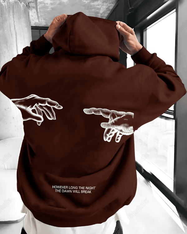 UrbanOutfits Men Oversized Hoodie Brown / Cotton-Fleece / S Hands - Men Oversized Hoodie [ Unisex ]