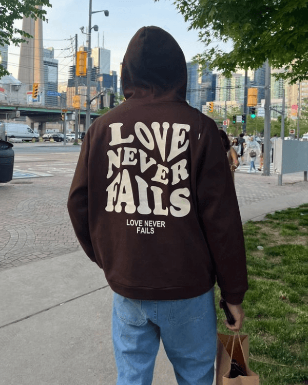 UrbanOutfits Men Oversized Hoodie Brown / Cotton-Fleece / S Love never Fails - Men Oversized Hoodie  [ Unisex ]