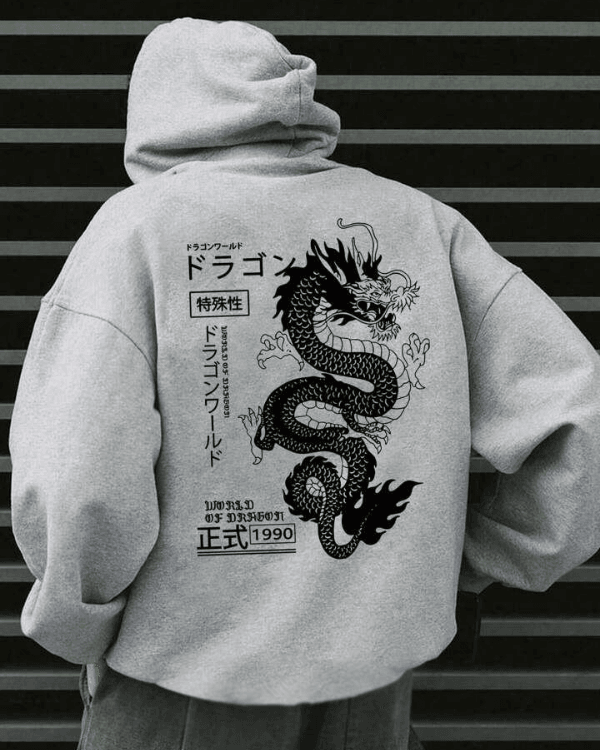 UrbanOutfits Men Oversized Hoodie Gray / Cotton-Fleece / S Dragon - Men Oversized Hoodie [ Unisex ]