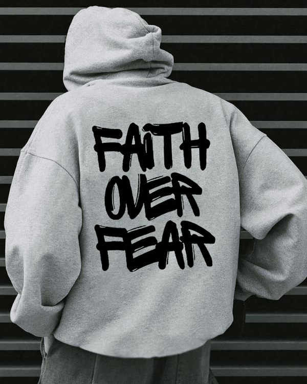 UrbanOutfits Men Oversized Hoodie Gray / Cotton-Fleece / S Faith Over Fear - Men Oversized Hoodie [ Unisex ]