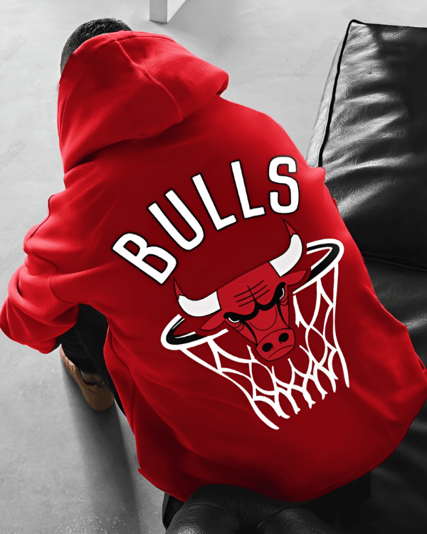 UrbanOutfits Men Oversized Hoodie Red / Cotton-Fleece / S BULLS  - Men Oversized Hoodie [ Unisex ]