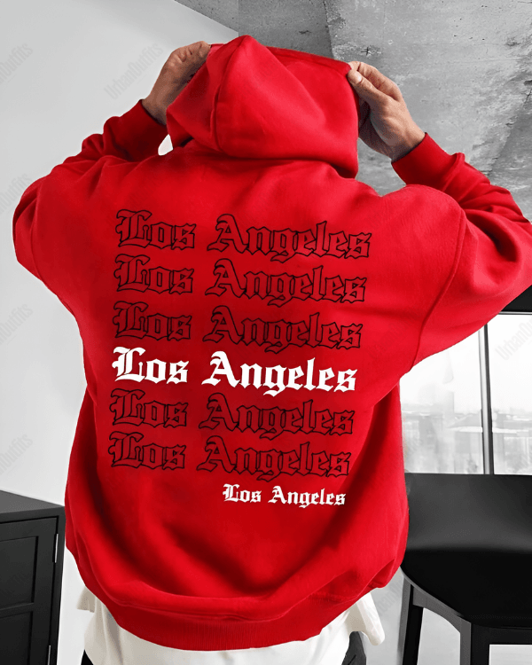 UrbanOutfits Men Oversized Hoodie Red / Cotton-Fleece / S Los Angeles - Men Oversized Hoodie [ Unisex ]