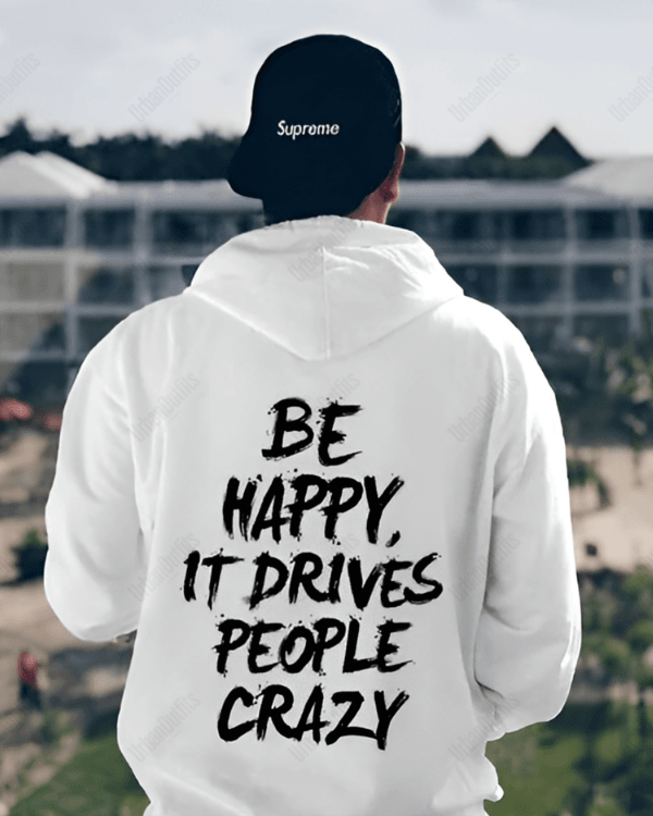 UrbanOutfits Men Oversized Hoodie White / Cotton-Fleece / S Be Happy - Men Oversized Hoodie [ Unisex ]