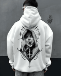 UrbanOutfits Men Oversized Hoodie White / Cotton-Fleece / S DEATH  - Men Oversized Hoodie [ Unisex ]