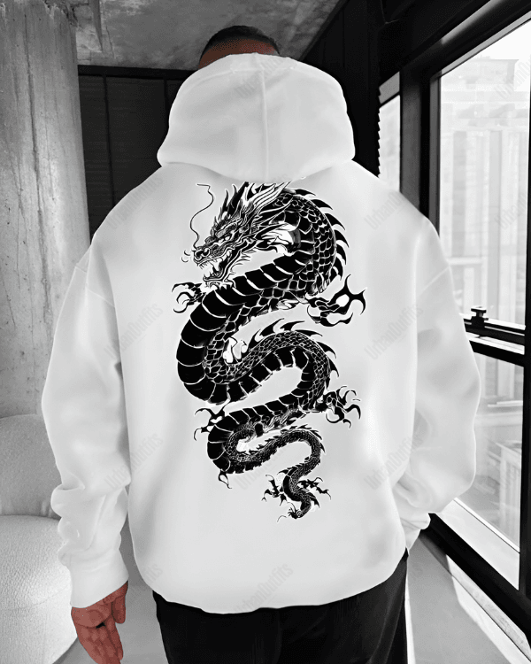 UrbanOutfits Men Oversized Hoodie White / Cotton-Fleece / S DRAGON - Men Oversized Hoodie [ Unisex ]