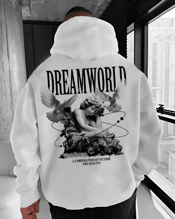UrbanOutfits Men Oversized Hoodie White / Cotton-Fleece / S DREAM WORLD - Men Oversized Hoodie [ Unisex ]