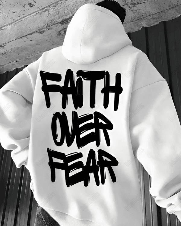 UrbanOutfits Men Oversized Hoodie White / Cotton-Fleece / S Faith Over Fear - Men Oversized Hoodie [ Unisex ]