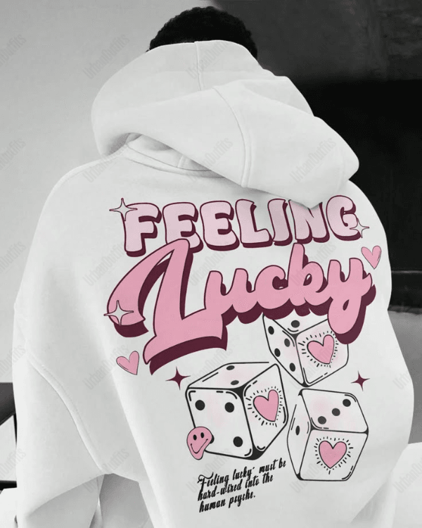 UrbanOutfits Men Oversized Hoodie White / Cotton-Fleece / S Feeling Lucky - Men Oversized Hoodie [ Unisex ]