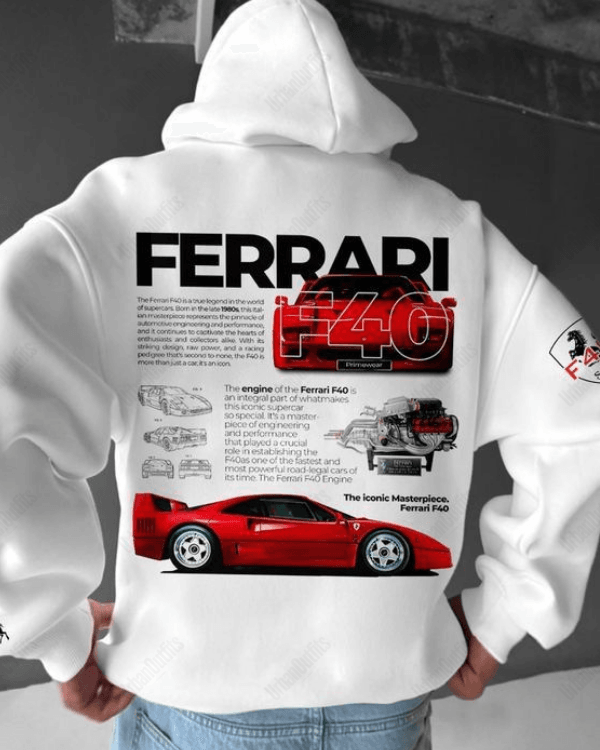 UrbanOutfits Men Oversized Hoodie White / Cotton-Fleece / S Ferrari- Men Oversized Hoodie
