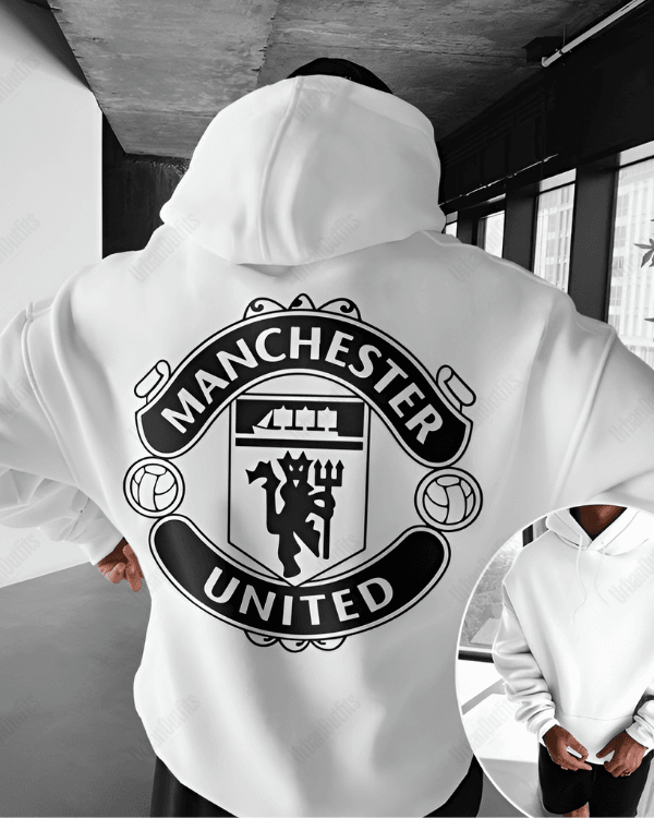 UrbanOutfits Men Oversized Hoodie White / Cotton-Fleece / S Manchester United - Men Oversized Hoodie