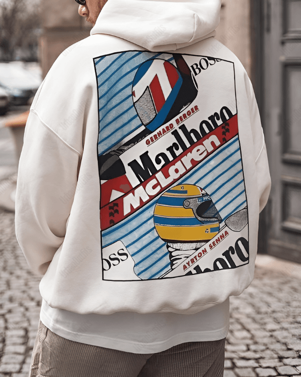 UrbanOutfits Men Oversized Hoodie White / Cotton-Fleece / S Marlboro McLaren - Men Oversized Hoodie [ Unisex ]