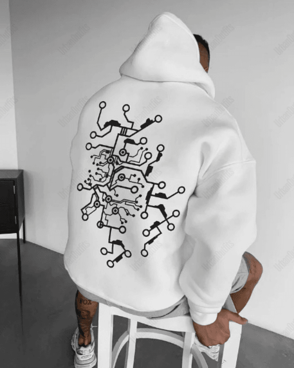 UrbanOutfits Men Oversized Hoodie White / Cotton-Fleece / S Micro - Men Oversized Hoodie