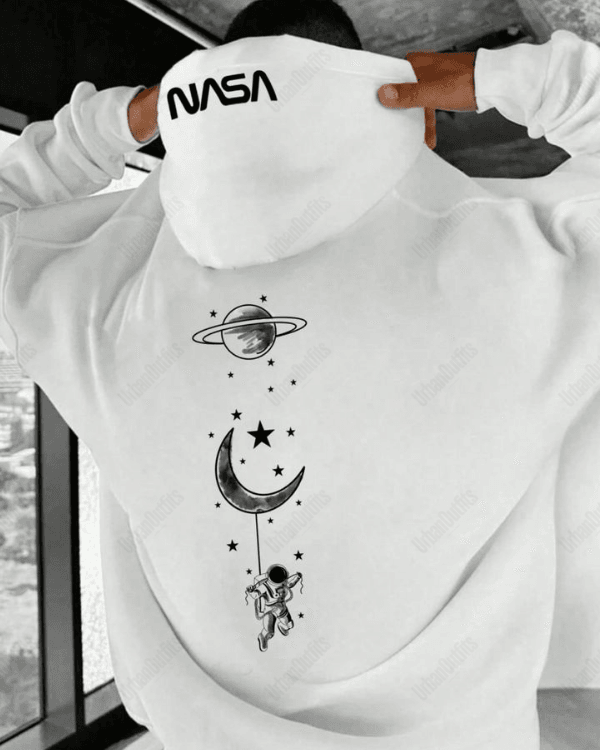 UrbanOutfits Men Oversized Hoodie White / Cotton-Fleece / S NASA Astronaut - Men Oversized Hoodie [ Unisex ]
