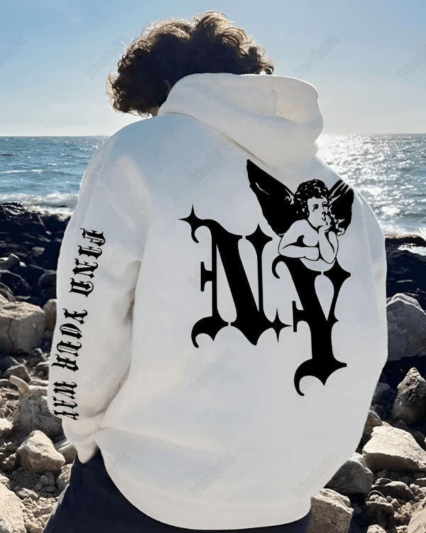 UrbanOutfits Men Oversized Hoodie White / Cotton-Fleece / S NY - Men Oversized Hoodie [ Unisex ]