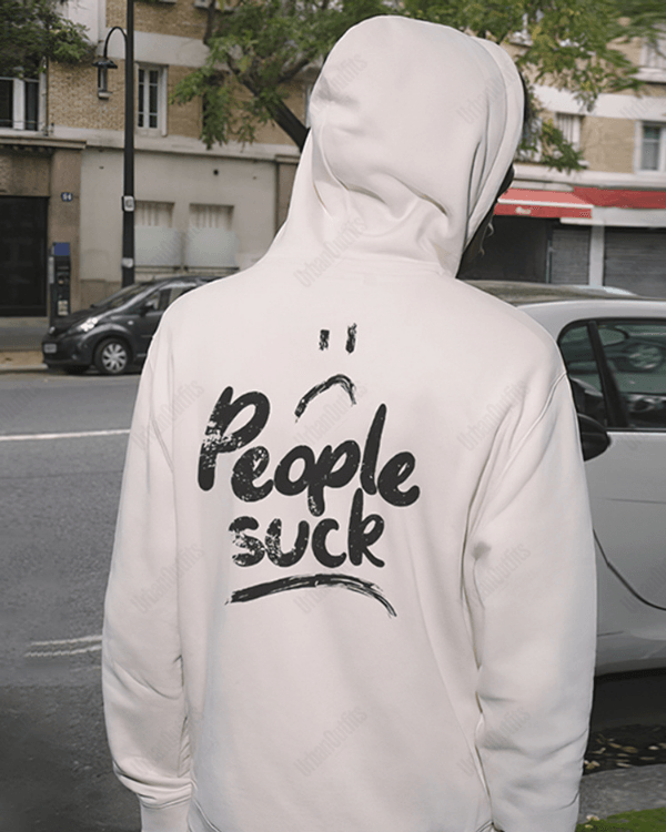 UrbanOutfits Men Oversized Hoodie White / Cotton-Fleece / S People Suck - Men Oversized Hoodie [ Unisex ]
