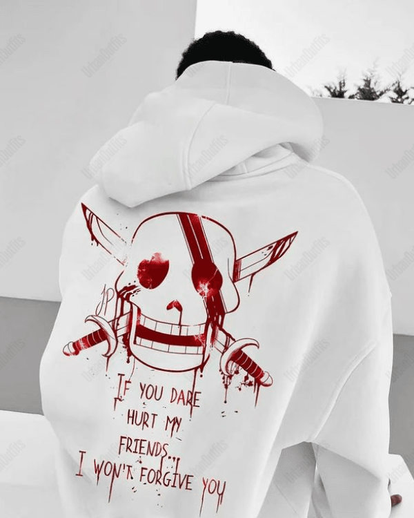 UrbanOutfits Men Oversized Hoodie White / Cotton-Fleece / S Skull- Men Oversized Hoodie