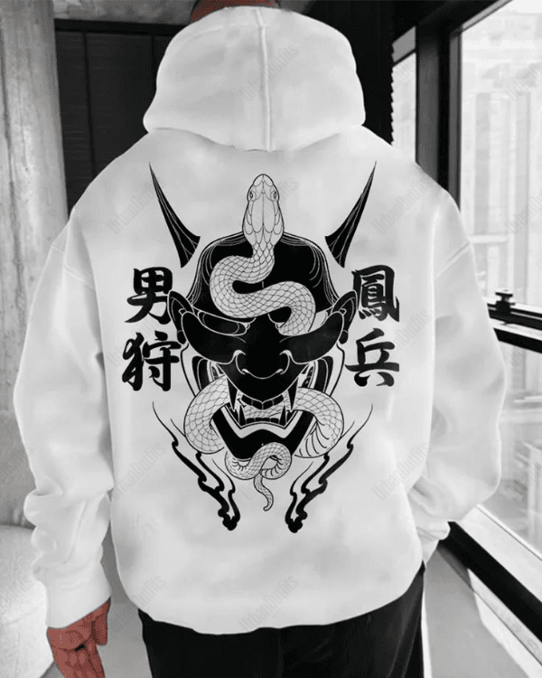 UrbanOutfits Men Oversized Hoodie White / Cotton-Fleece / S Snake Face - Men Oversized Hoodie