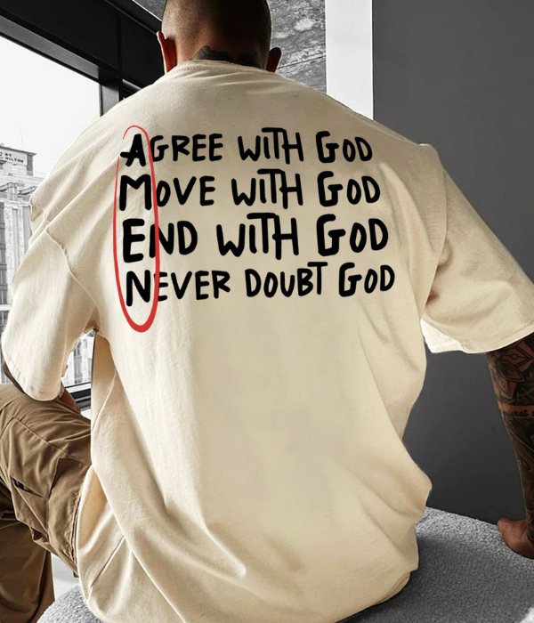 UrbanOutfits Men Oversized T-Shirt Beige / S ' AGREE WITH GOD ' Men Oversized T-shirt