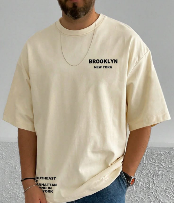 UrbanOutfits Men Oversized T-Shirt Beige / S BROOKLYN Men Oversized T-shirt