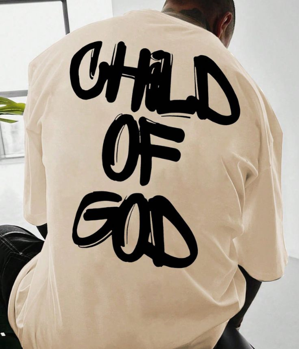 UrbanOutfits Men Oversized T-Shirt Beige / S ' CHILD OF GOD ' Oversized T-shirt