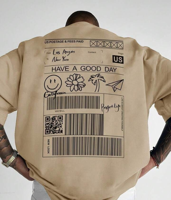 UrbanOutfits Men Oversized T-Shirt Beige / S ' HAVE A GOOD DAY ' Oversized T-shirt