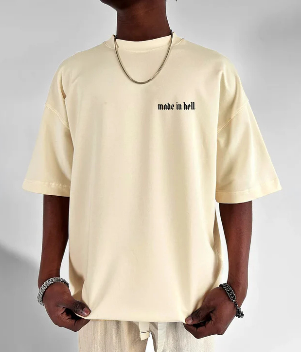 UrbanOutfits Men Oversized T-Shirt Beige / S ' made in hell ' Men Oversized T-shirt