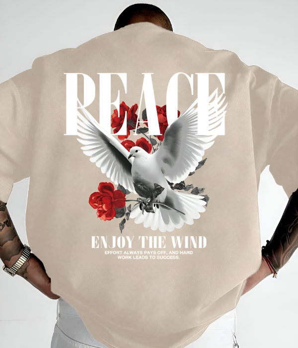 UrbanOutfits Men Oversized T-Shirt Beige / S ' PEACE ' Men Oversized T-shirt