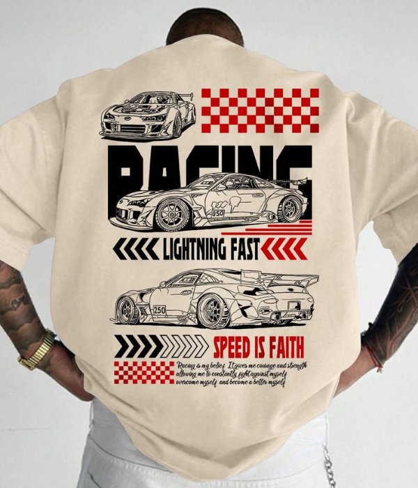 UrbanOutfits Men Oversized T-Shirt Beige / S RACING - Men Oversized T-shirt