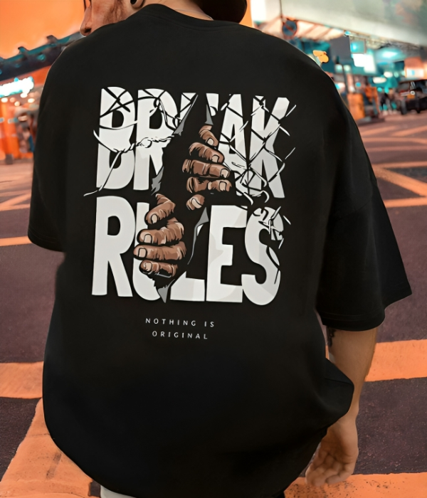UrbanOutfits Men Oversized T-Shirt Black / S BREAK RULES- Men Oversized T-shirt