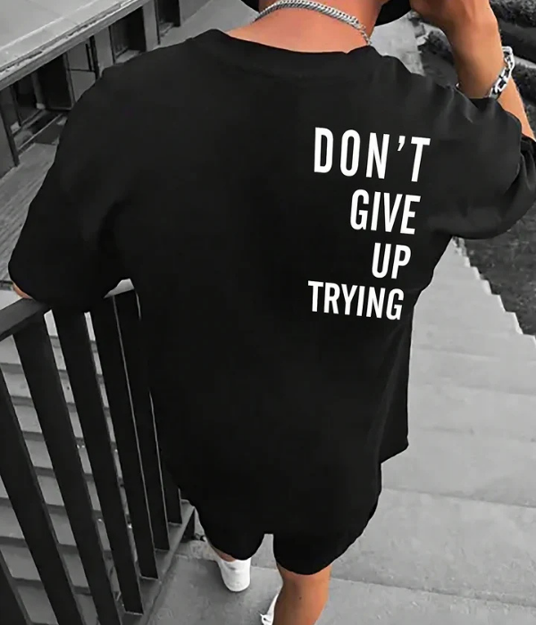UrbanOutfits Men Oversized T-Shirt Black / S ' DON'T GIVE UP TRYING ' Men Oversized T-shirt