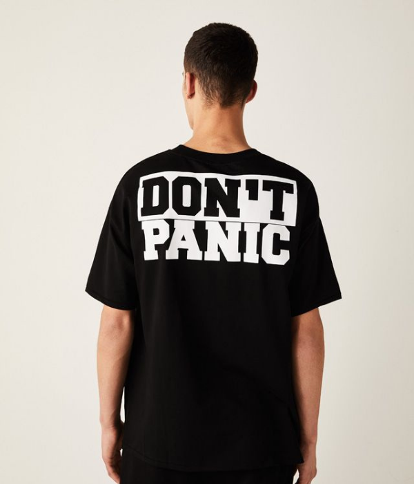 UrbanOutfits Men Oversized T-Shirt Black / S 'DON'T PANIC ' Men Oversized T-shirt [ Unisex ]