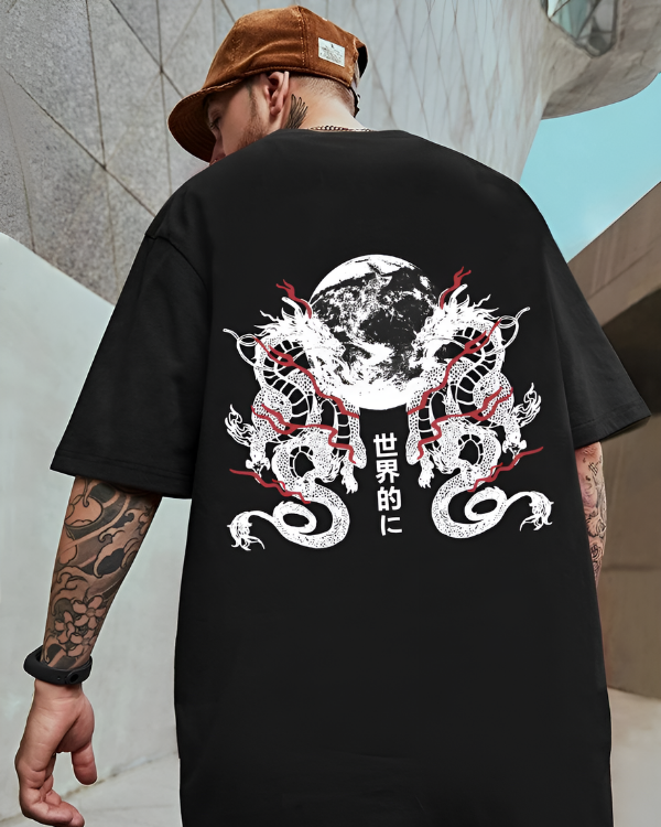 UrbanOutfits Men Oversized T-Shirt Black / S Dragon - Men oversized T-shirt