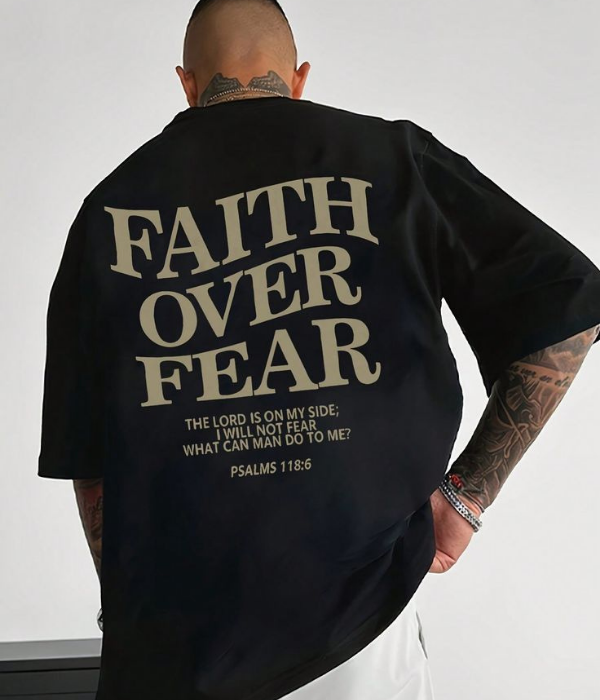 UrbanOutfits Men Oversized T-Shirt Black / S ' FAITH OVER FEAR ' Men Oversized T-shirt