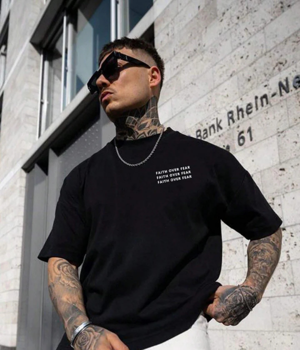 UrbanOutfits Men Oversized T-Shirt Black / S ' FAITH OVER FEAR ' Men Oversized T-shirt